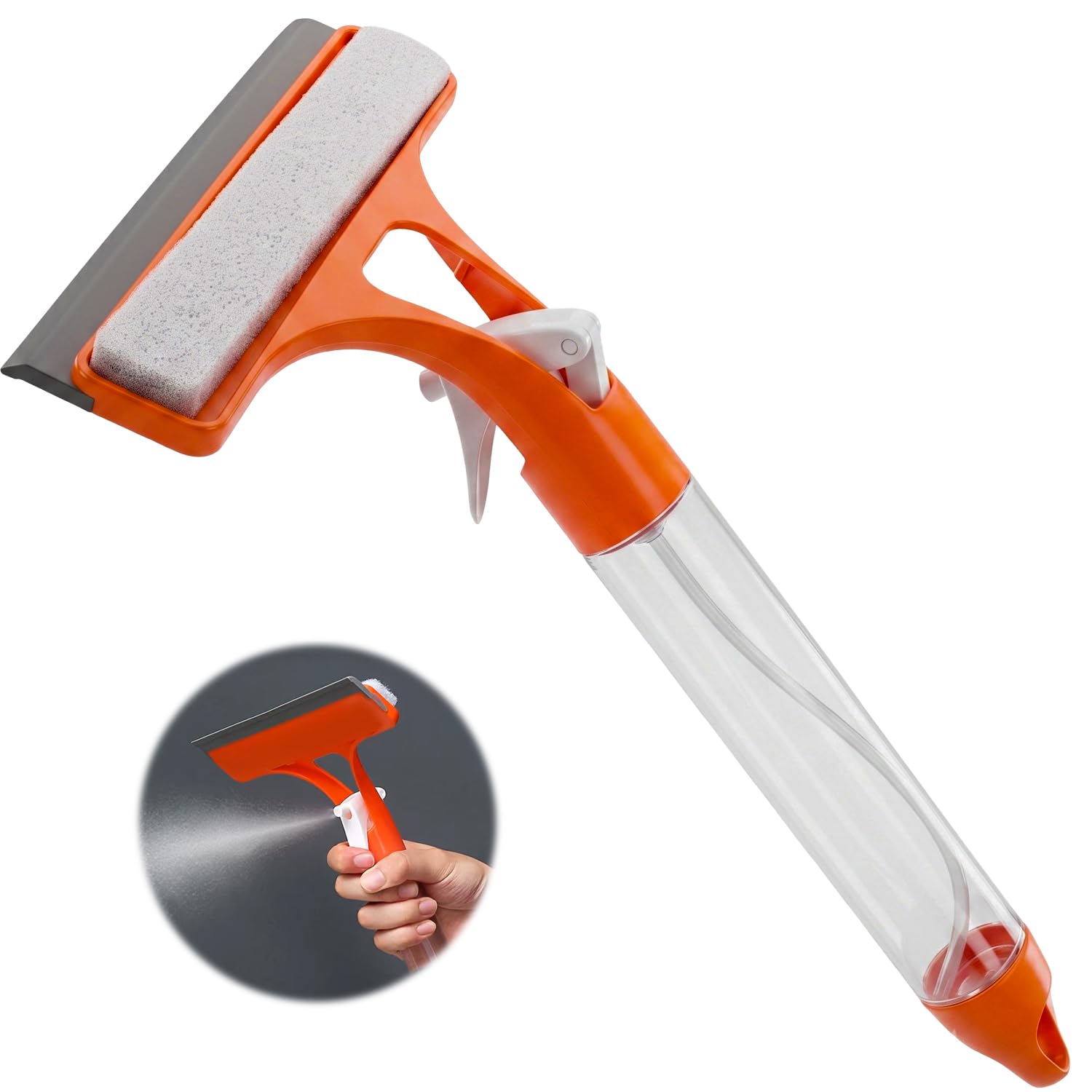 Zureni 3-in-1 Window Spray Cleaning Wiper Squeegee with Sprayer Bottle Silicone Blade Built-in Scrubber Multipurpose Glass Cleaner Tool for Kitchen Bathroom Tiles Window and Mirror Car Windshield-picture-19