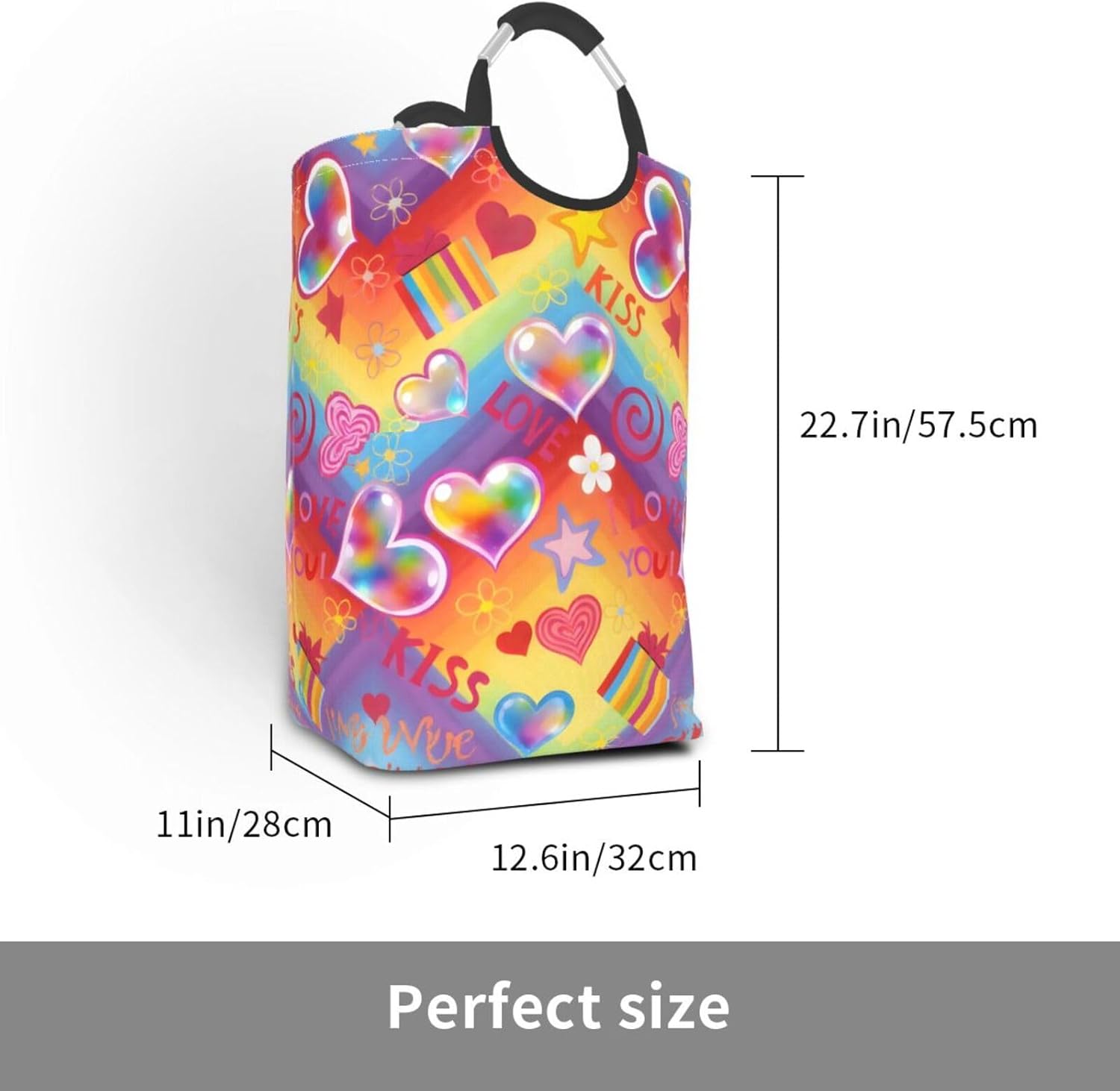 Rainbow Bubble Dreamscape Foldable Dirty Laundry Bag, Waterproof Oxford Fabric With Pe Board Base, 50l Capacity For Home & Travel