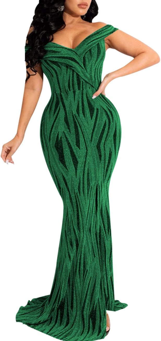 MAYFASEY Women's Sexy Off The Shoulder Oversized Bow Applique Evening Gown Party Long Maxi Dress