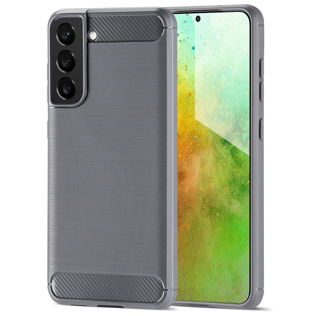 POWSURGE Shockproof Case for Samsung Galaxy S21 FE Smartphone Protective Case with Cooling Groove Design, Elegant Frosted Brushed Finish Soft TPU Case, Slim Cell Phone Case Gray