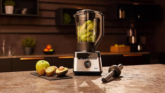 Braun Standmixer PowerBlend 7 JB7550BK Mixer mit dreieckigem Glasbehälter 10 Geschwindigkeiten + Pulsfunktion PrecisionCrush-Klinge Reinigungsprogramm Stampfer & 600 ml Flasche 1400 W Schwarz