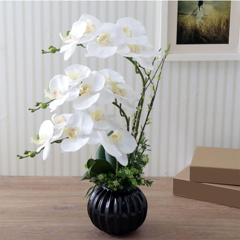 DFGHNBVC Artificial Orchid Faux Orchids With Vase Artificial Orchid Pu Artificial Flower 50Cm Artificial Phalaenopsis Flowers Home Decor Fake Floral Very Natural.White