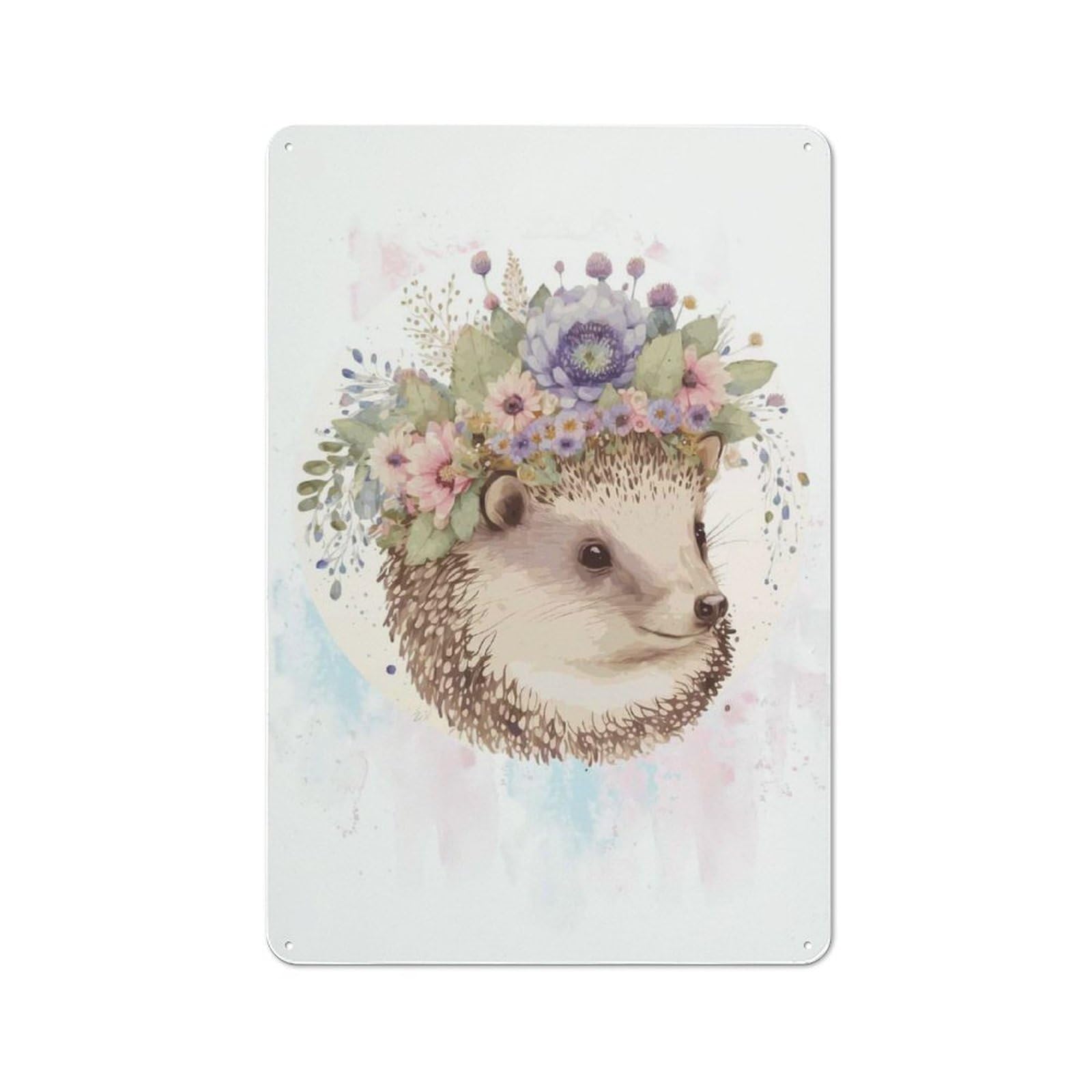 Junmoney Style-23 Floral Watercolor Hedgehog Rustic Metal Sign 30X20cm, Country Vintage Country Wall Plaque For Cottage, Kitchen, Hallway Or Breakfast Nook