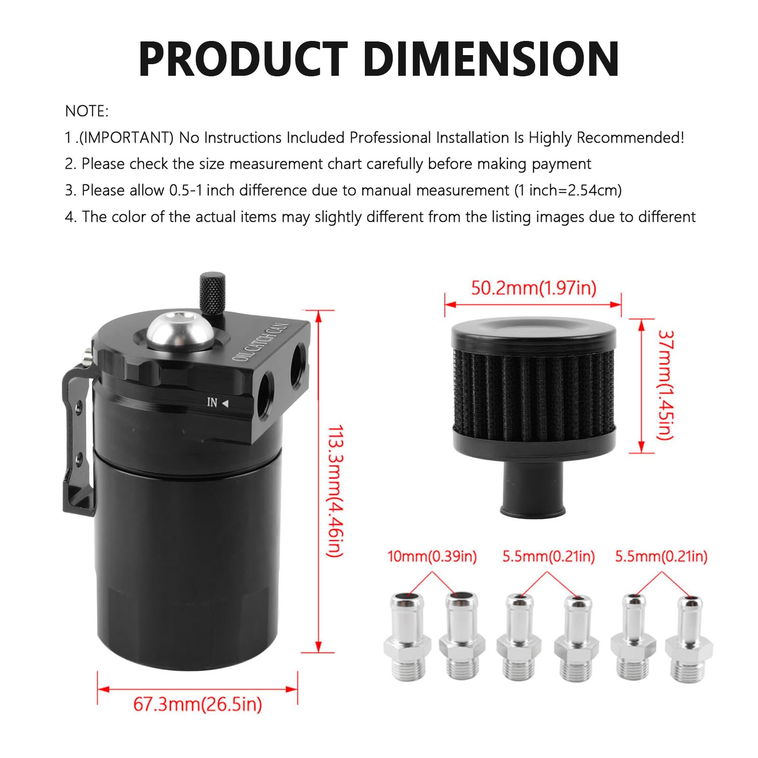 IHOTDER Kit per la raccolta dell'olio per auto, in lega di alluminio, 300 ml, separatore per aria, con filtro di sfiato, tubo flessibile, raccordi per tubi, serbatoio dell'olio sbattuto universale