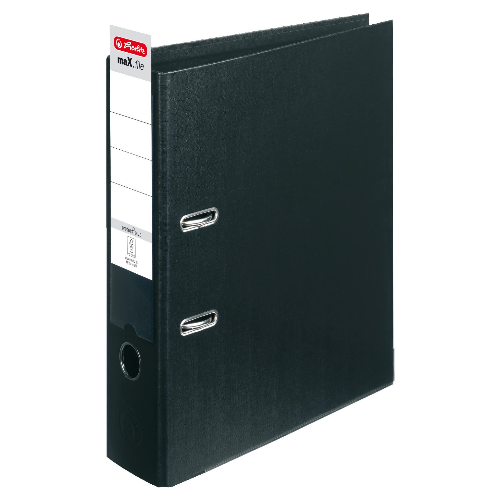 herlitz Ordner A4 maX.file protect +, A4, 8 cm Rückenbreite, Schwarz, Kunststoffbeschichtung, Einsteckrückenschild, Kantenschutz innen und außen, 10 Stück