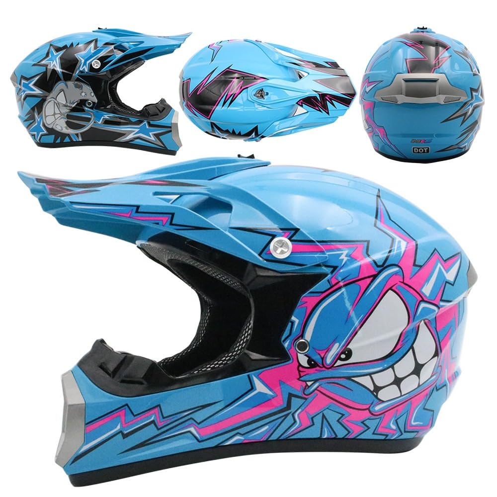 Gioventù Ragazzo Casco da Motocross, con Occhiali Guanti Maschera, Doppio Sport Integrale MTB Fuori Strada ATV Moto Casco, Discesa Gare di Enduro Dirt Bike Incidente Casco