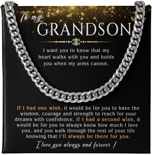 VIRAGIL To My Grandson Necklace - Cuban Link Chain with Message Card and Gift Box
