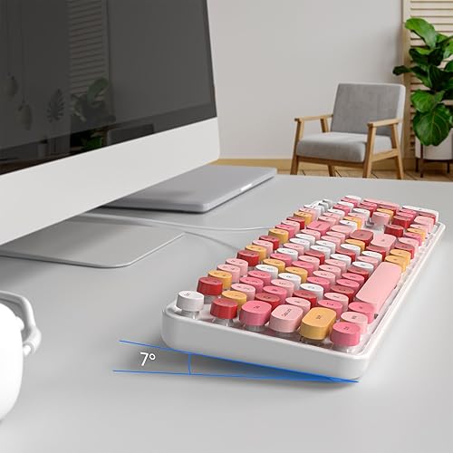 Miniatura 5 de Teclado de computadora con cable, teclado retro de máquina de escribir de tamaño completo con teclas redondas, teclado USB plug and play para PC,