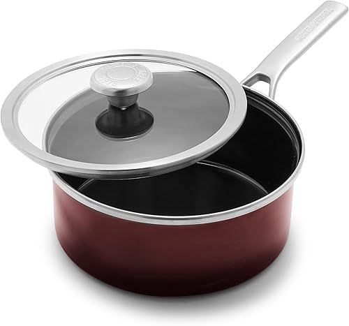 Merten & Storck Utensilios de cocina esmaltados con núcleo de acero hecho a mano europea, olla de 2.5 cuartos de galón con tapa, inducción, sin PFAS