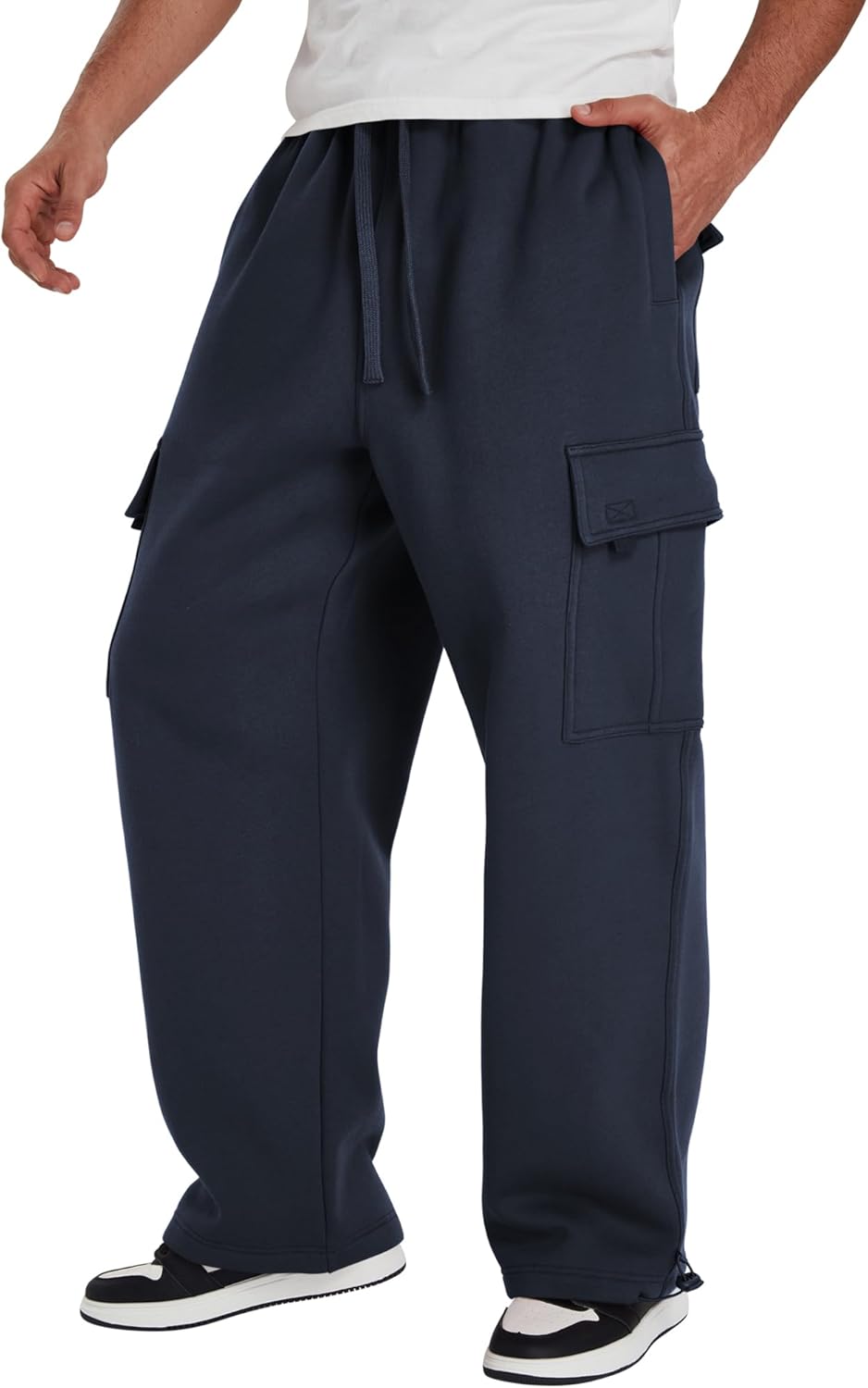 Mens Heavyweight Fleece Cargo Sweatpants - Baggy Fit Thick Cotton-Blend Fleece Cargo Pants with Adjustable Ankle Drawstring - Image 3