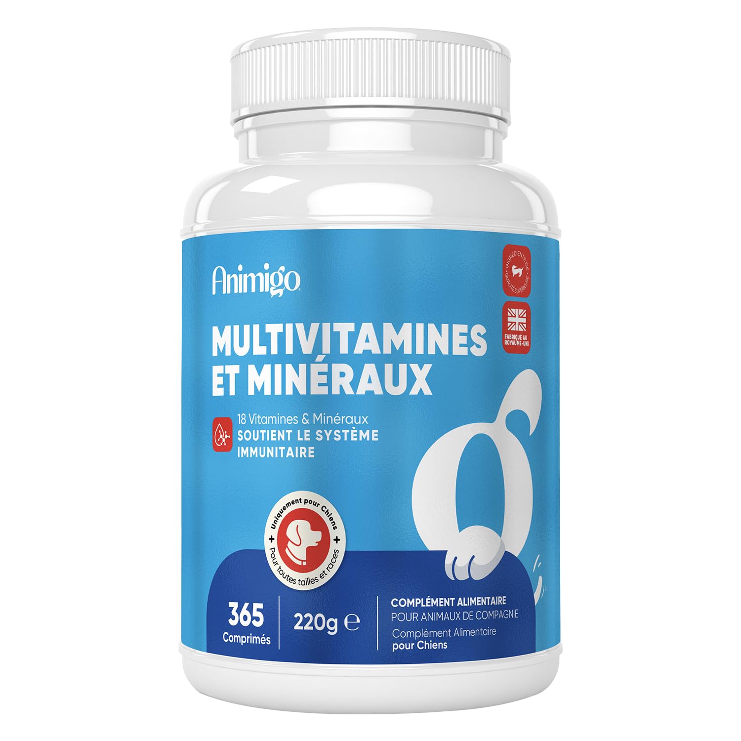Multivitamines et Minéraux Chien 365 Comprimés - 12 Vitamine pour Chien avec 6 Minéraux, Goût Poulet - Vitamine C, D, B, A, E, Calcium, Fer, Zinc, Cuivre, Sodium, Iode - pour Toutes Tailles et Races