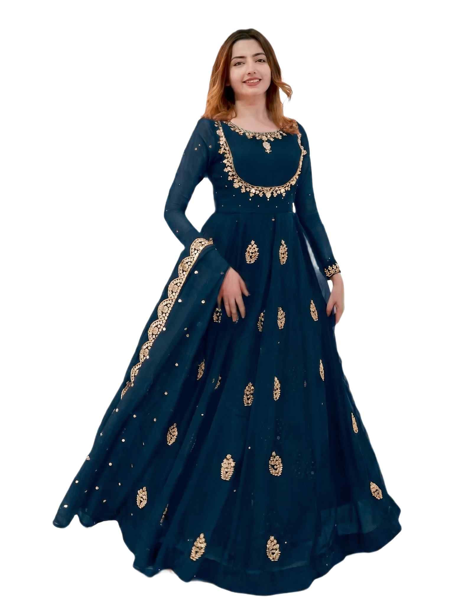 Women's Regular Fit Geometric Embroidered Pattern Fendi Silk Anarkali Dupatta Set With Round Neck Long Sleeve Floor Length and Pull On Closure Type | Anarkali Suit For Women-image-48