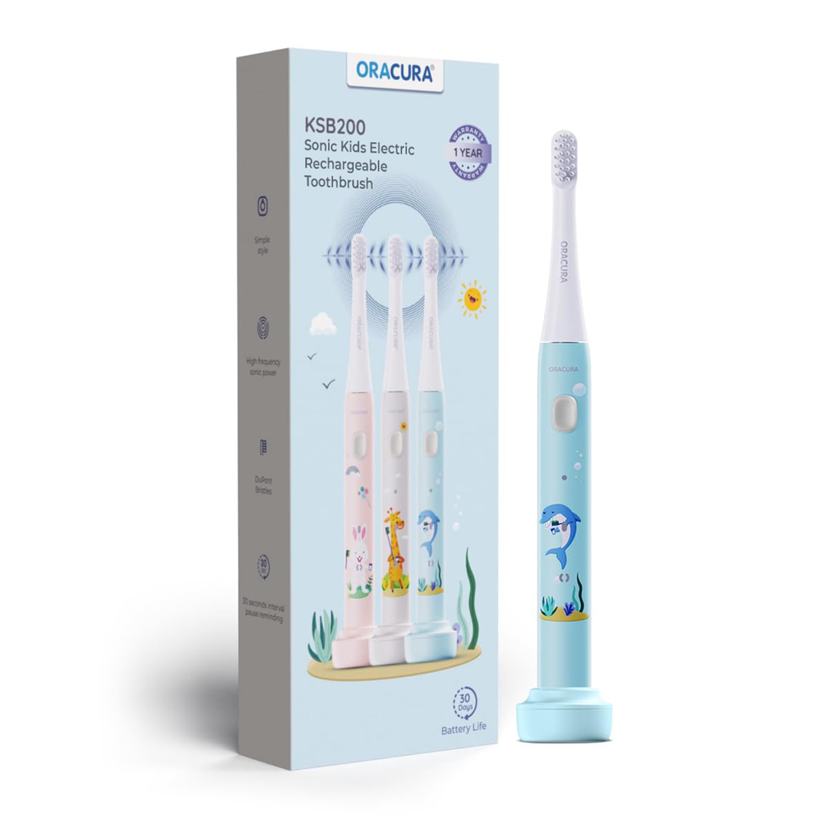 ORACURA® Sonic Kids Electric Rechargeable Toothbrush | Blue | 3 Vibrant Colors | 15,000 strokes/Minute | IPX7 Waterproof | Dupont Bristles | Dock Charging with Micro USB Cable Lasts About 30 Days (B0C89YBX4Y) Amazon Price History, Amazon Price Tracker