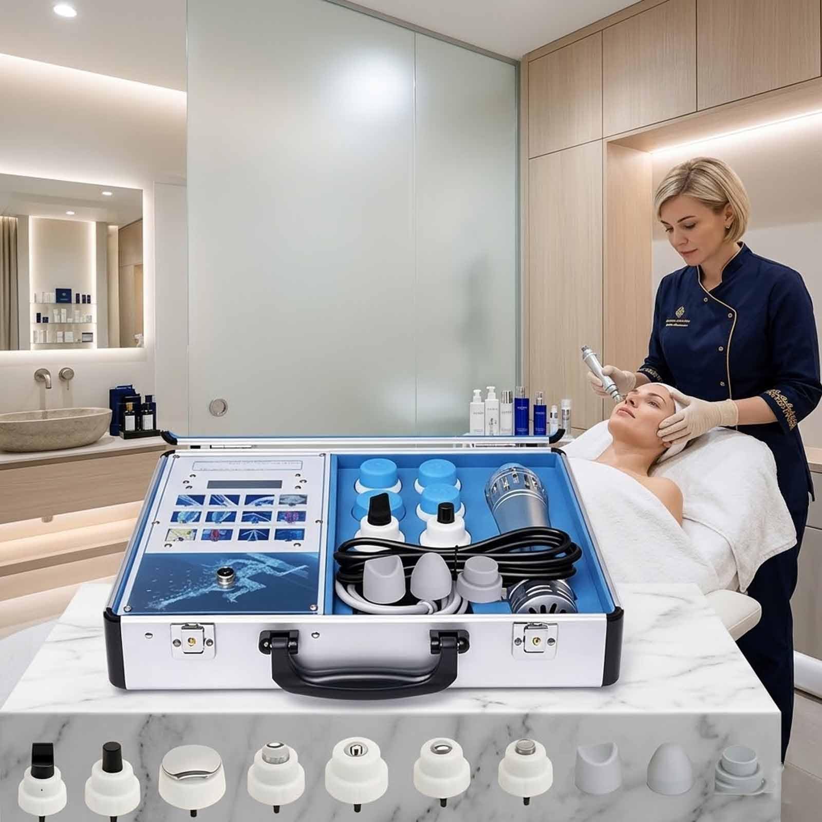 MObyat Apparecchio per Terapia A Onde Durto Elettriche, Apparecchio per Terapia Extracorporea A Onde Durto Elettromagnetiche con 10 Testine Massaggianti, Regolazione Dellenergia da 25 A 105 MJ, per