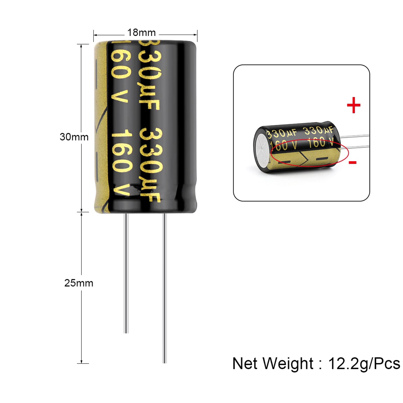 EFARMA Elektrolytkondensatoren, 10 Stück 160 V 330 uF Aluminium-Elektrolytkondensator mit geringem Widerstand, Größe 18 x 30 mm