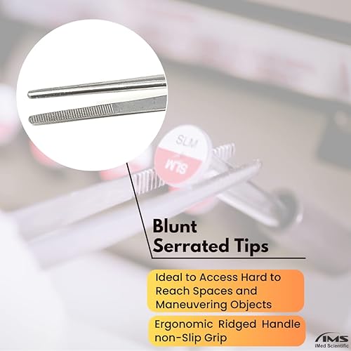 Miniatura 9 de Pinzas multiusos de mango largo, pinzas de acero inoxidable rectas y curvas, puntas dentadas romas con cómodo mango acanalado para un agarre fuerte,