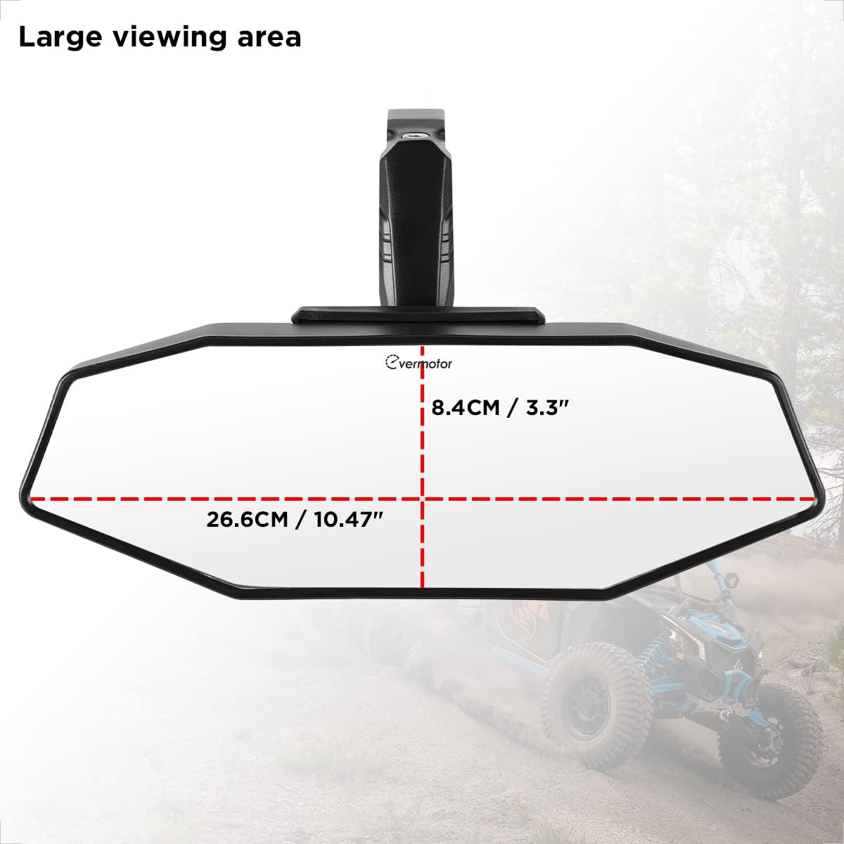 Evermotor UTV Center Rear View Mirror for 1.6"-2" Roll Bar Cages, 360° Adjustable Aluminum Clamp Compatible with ATV Polaris RZR Ranger Scooter Kawasaki Mule Pioneer Gator, Shatter Proof Glass