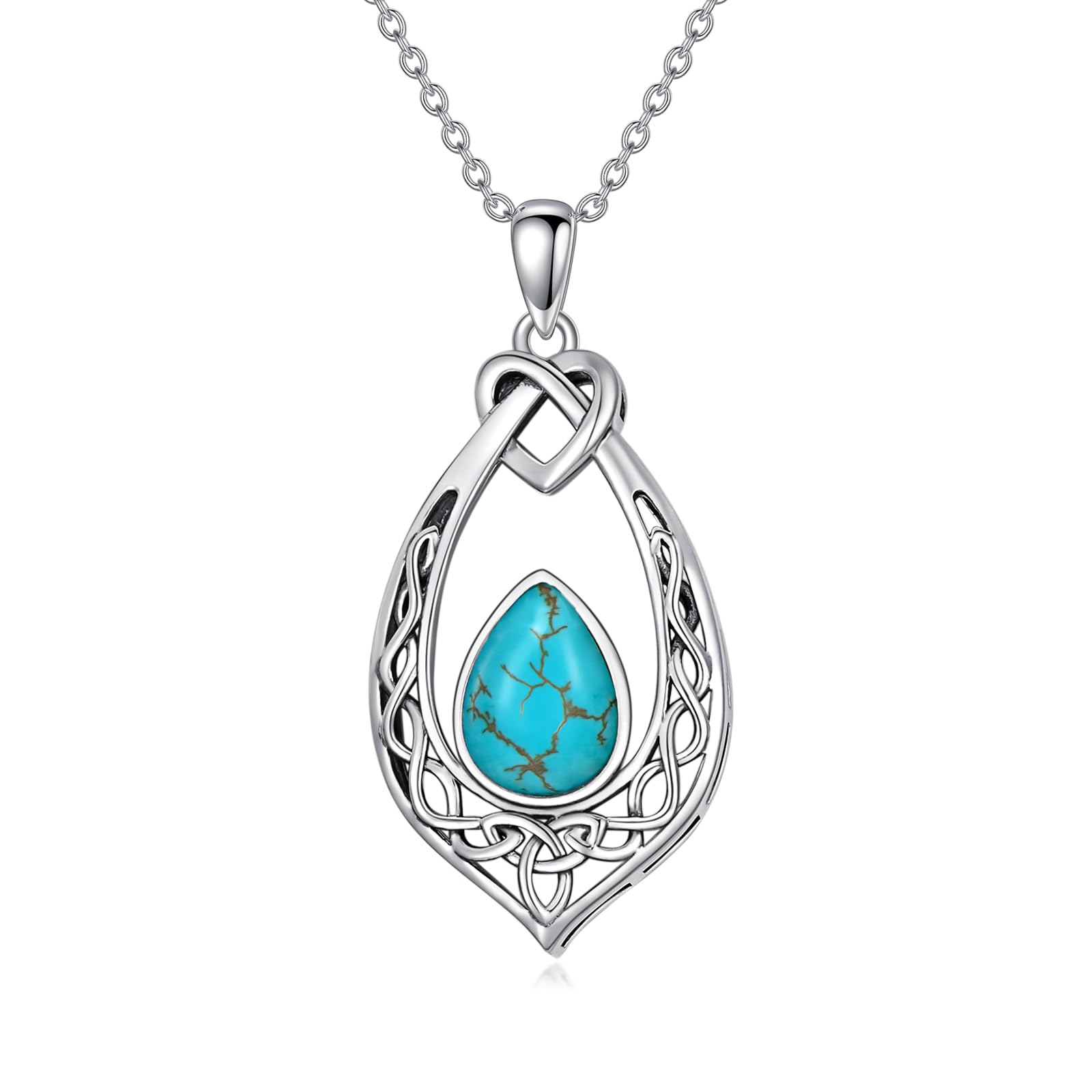 AOBOCO Collar de cadena con nudo celta plata de ley 925 oxidada colgante vintage con nudo de amor y cristal de piedra de nacimiento