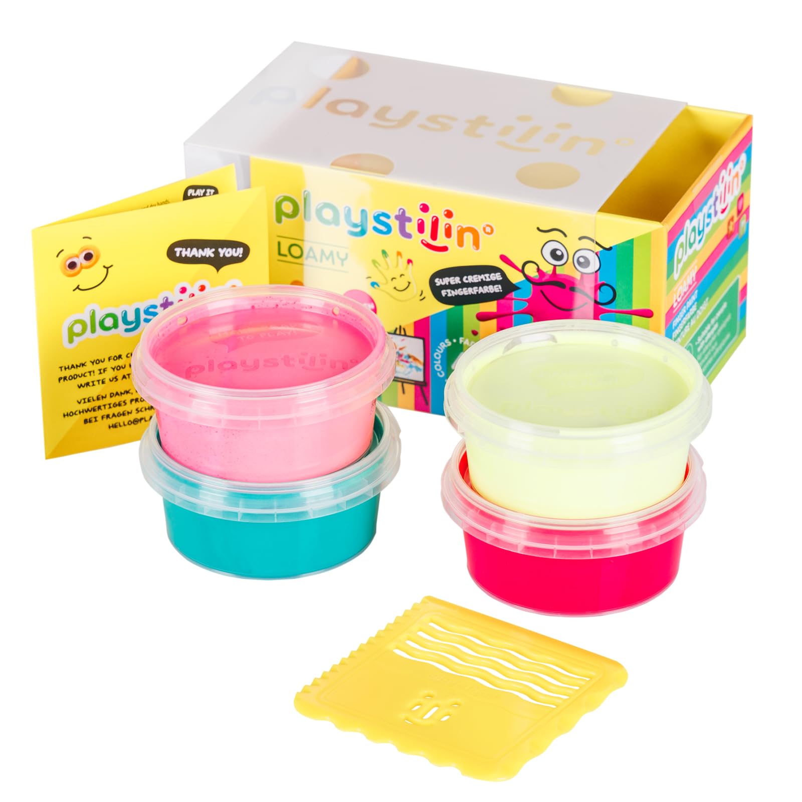 Playstilin Loamy - Pittura per dita extra cremosa, non gocciolante, asciugabile all'aria, vegana, set di pittura creativa con strumento per la creazione creativa nella scatola, colore non tossico