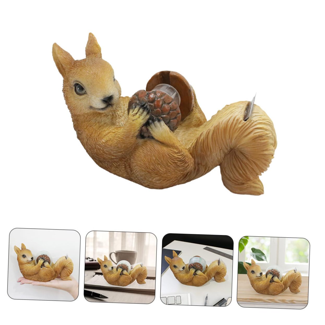 4 Stück Niedlicher Eichhörnchen Klebebandspender aus Resin Stabiler Tape Holder und Dekorativer Schreibtisch Organizer Vielseitiger Tape Cutter für Büro und Zuhause
