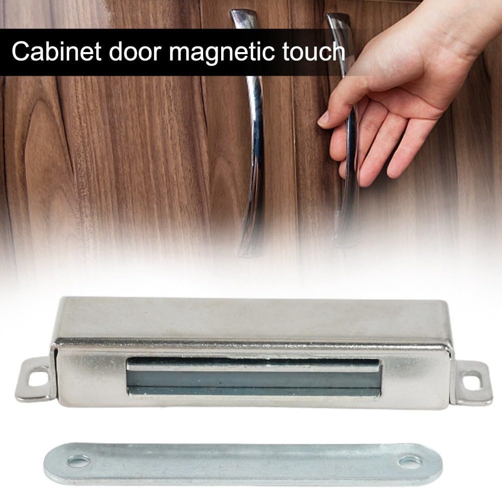 Heavy Duty Cabinet Door Magnetic Catch with Strong Pull, Stainless Steel Chrome Housing Compatible with Kitchen, Bathroom, Patio, and Campervan Doors