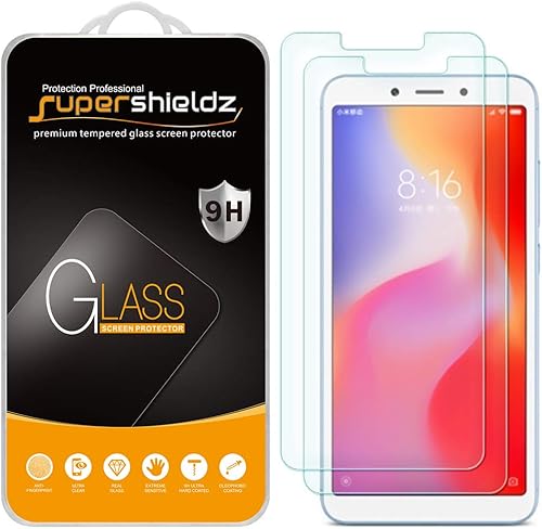 Supershieldz - Protector de pantalla de vidrio templado para Xiaomi Redmi 6 y Redmi 6A 2 unidades