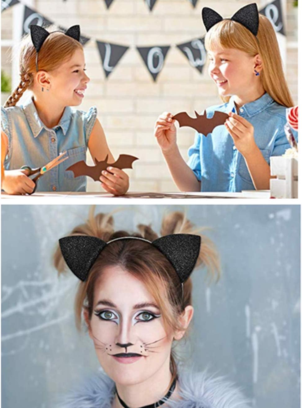 Glitter Cat Ears Headband Halloween Fancy Sexy Dress Cat Woman Hairband Cosplay for Carnival Party Christmas (Black) - Image 6