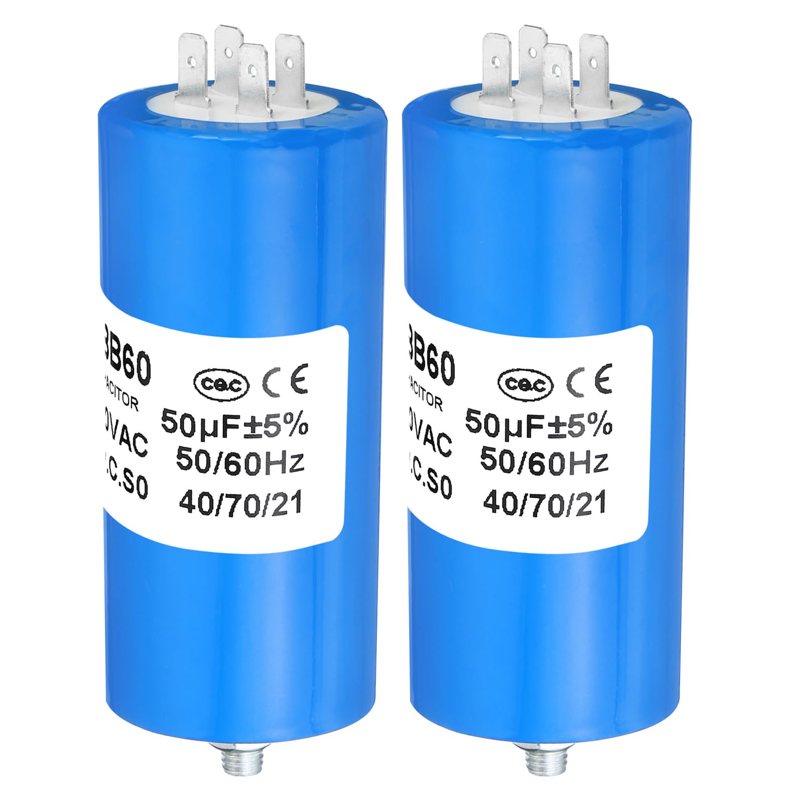 PATIKIL CBB60 50uf Running Capacitor,2Pcs AC 250V 4Pins 50/60Hz Cylinder Bottom with Screw 106 x 50mm for Washing Machine,Cleaning Machine Motor Star