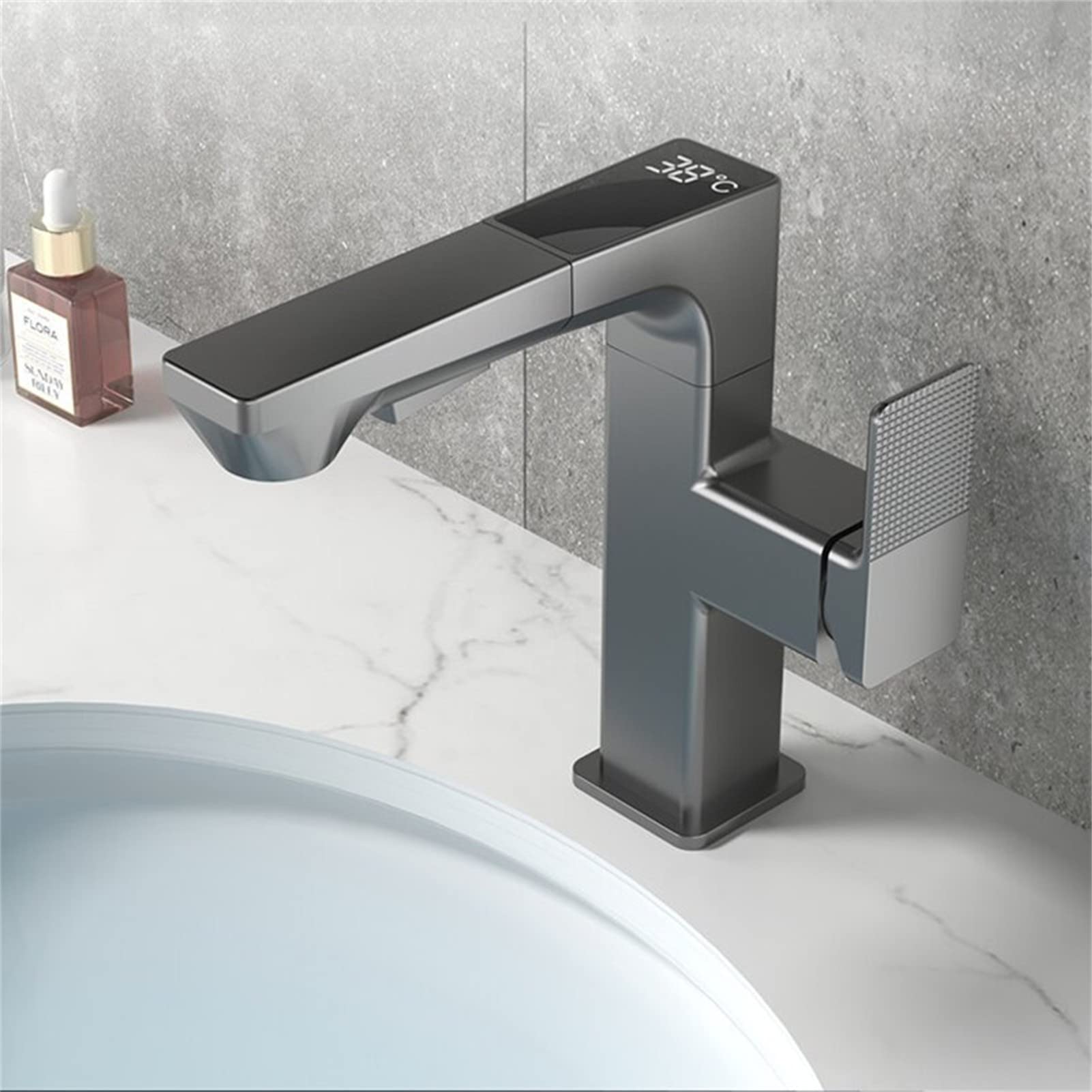 Grifo para Lavabo de baño, con Pantalla Digital LCD, Giratorio 360 Grados, extraíble, con caño de 2 Modos, de latón, con función de Giro Inteligente para Agua de Lavado (Color: CRO