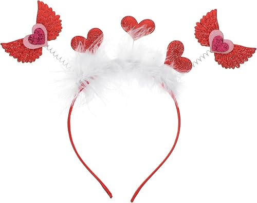 LUOZZY Valentine Headband Red Heart Headband Valentine Angel Wing Heart-Shaped Headpieces Valentines Day Hair Accessories