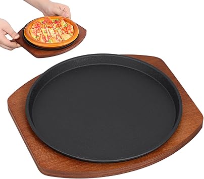DOITOOL Cast Iron Grill Pan Round 21.00X19.00X2.50cm Compatible with Ind