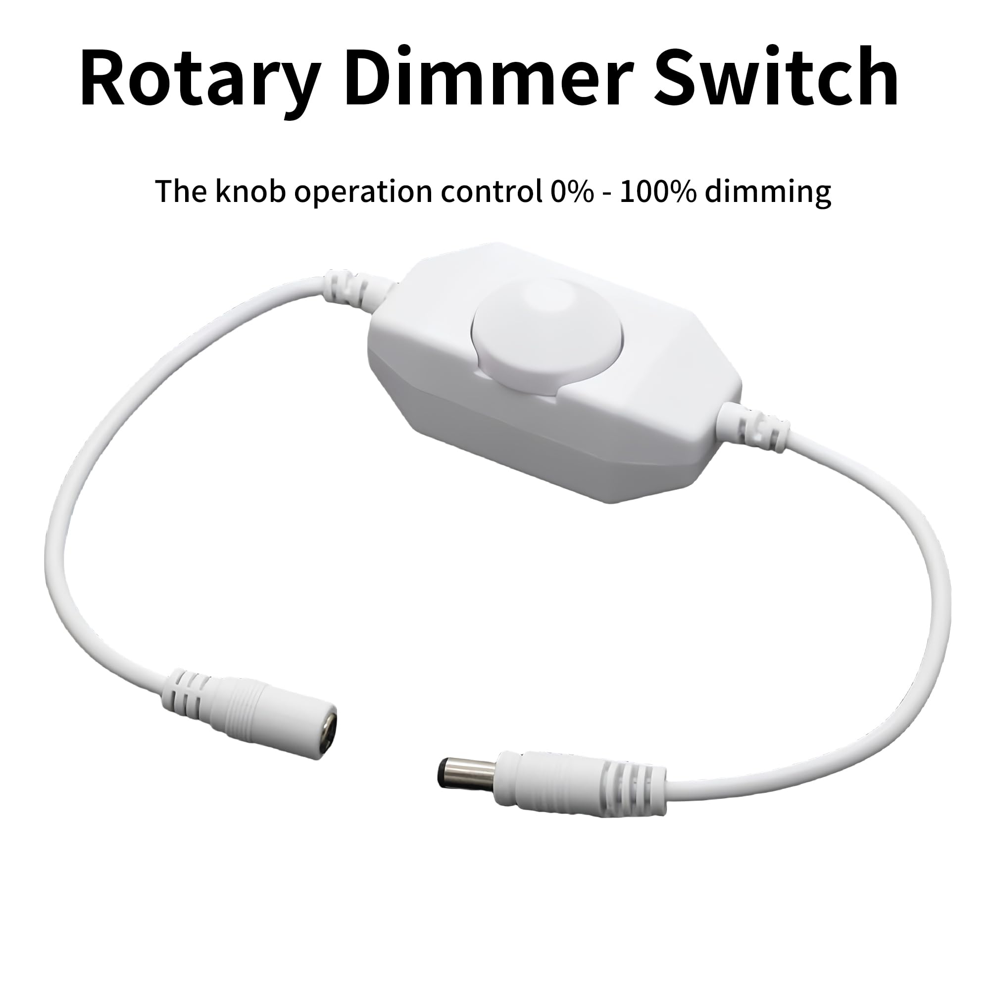 2 Szt. 12V 24V DC Obrotowy Przełącznik Ściemniacza z Złączami 5521DC Męskimi i Żeńskimi (Biały), Regulator Jasności, Ręczny Przełącznik Ściemniacza Pokrętłem do Taśm LED 12V 24V.