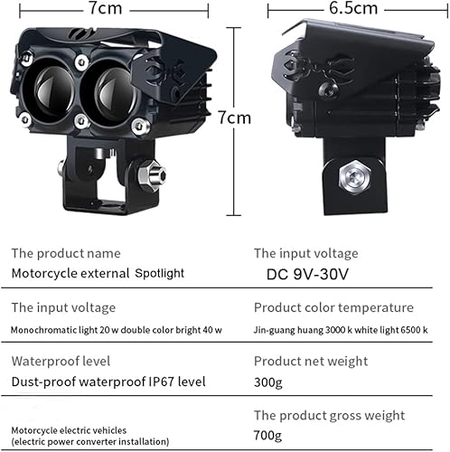 Miniatura 2 de YSY Paquete de 2 luces LED antiniebla para motocicleta, 40 W, 4500 lm, ámbaramarillo, blanco, luces auxiliares de doble color, luces de trabajo