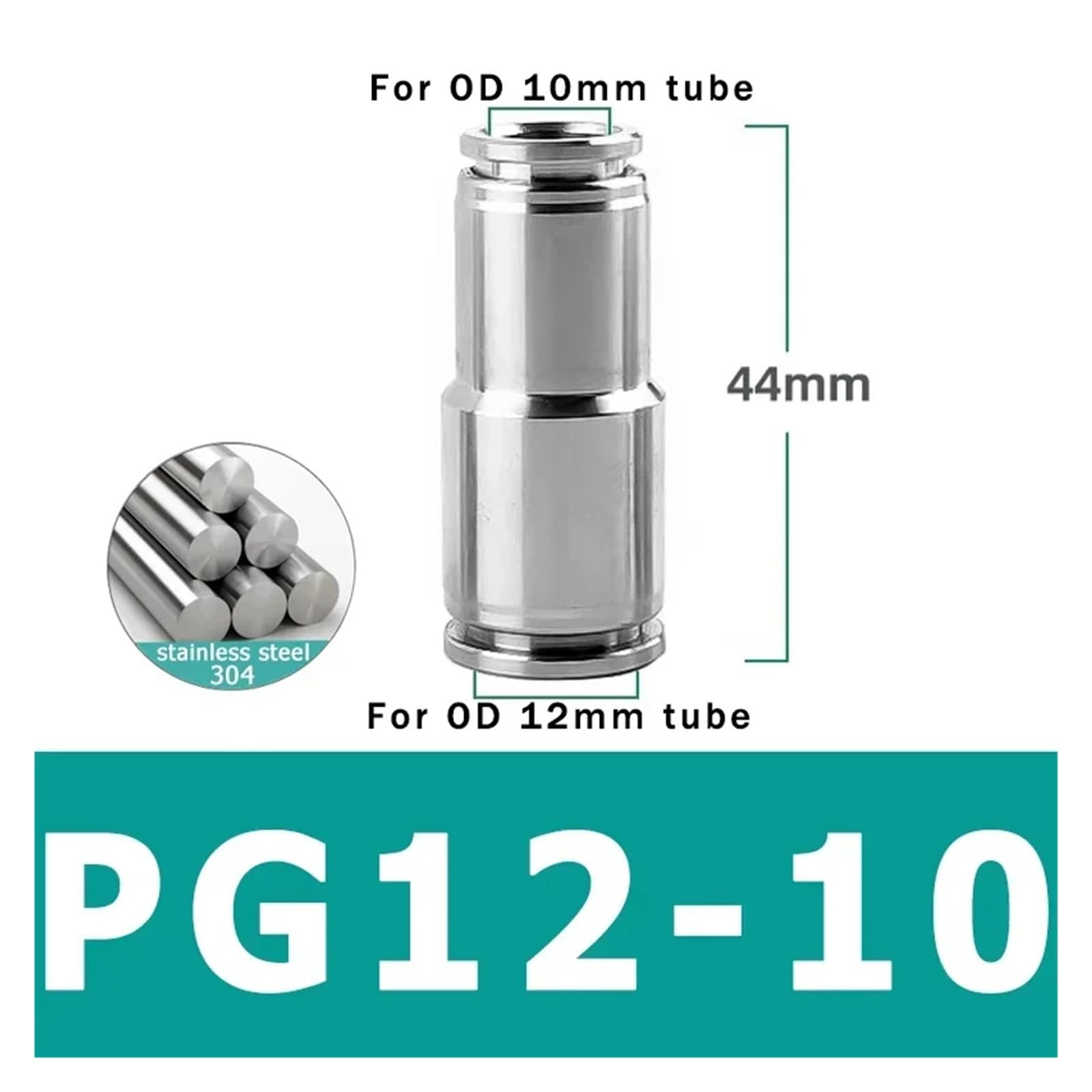 10/50/200Pcs 304 Edelstahl Pneumatische Fitting PU Gerade PG Minderer Schnell Anschluss 4 6 8 10 12mm Luft Kompressor Schlauch Joint(PG12-10,200 Pcs)