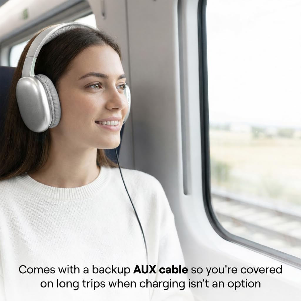 iJoy Ultra Wireless Over-Ear Bluetooth Headphones with Mic, Bluetooth Headset with Backup Wire & SD Slot, Wireless Headphones for Work, School & Gym (Silver)