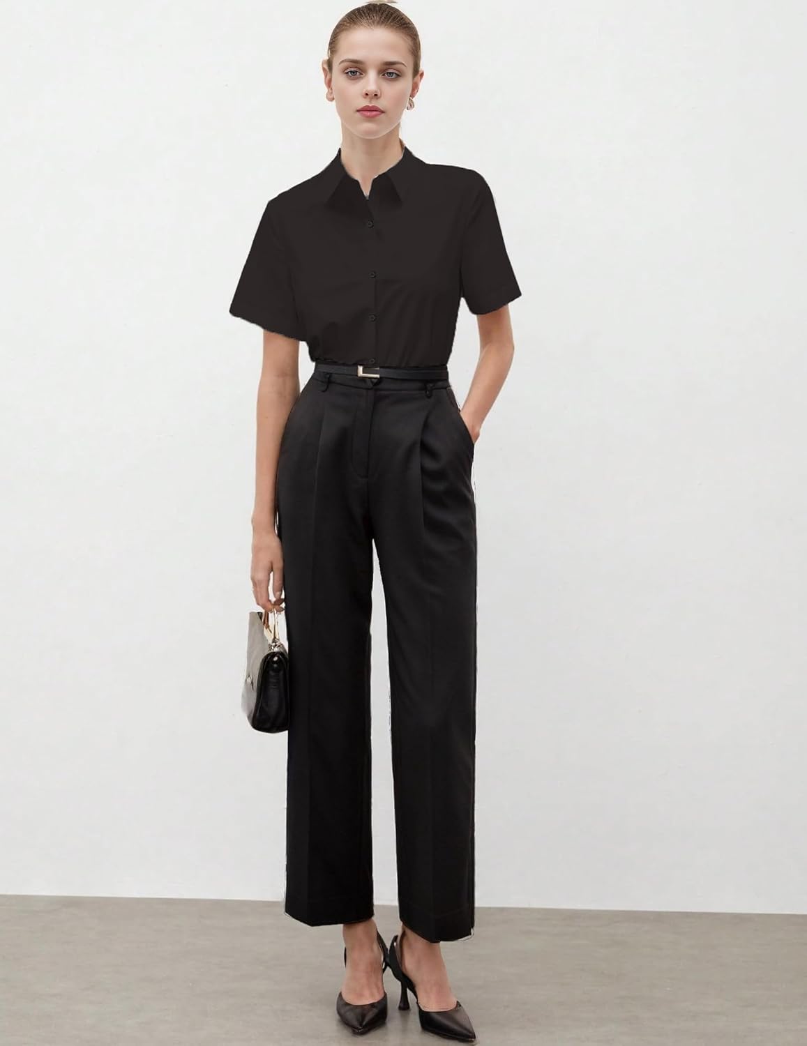 Zeagoo Women's Button Down Shirts Short Sleeve Dress Shirts Basic Business Collared Work Blouses - Image 6