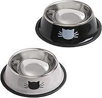 Rapsrk 2-Pack 8oz Stainless Steel Cat Bowls - Non-Slip Removable Rubber Base, Stackable, BPA-Free for Cats, Puppies & Small Pets
