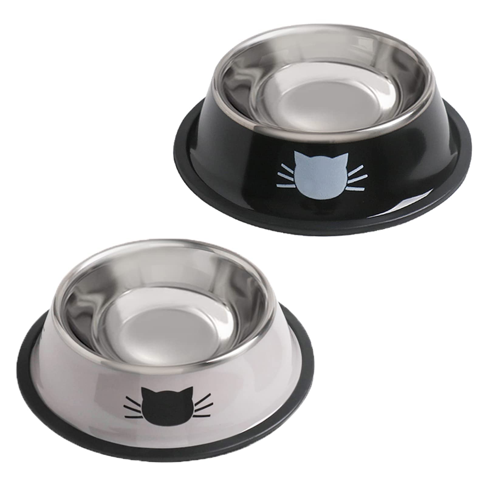 RapsrkStainless Steel Cat/Dog Bowls with Rubber Base Non-Slip Kitten/Rabbit/Puppy Dish,Pets Feeder Bowl and Water Bowl