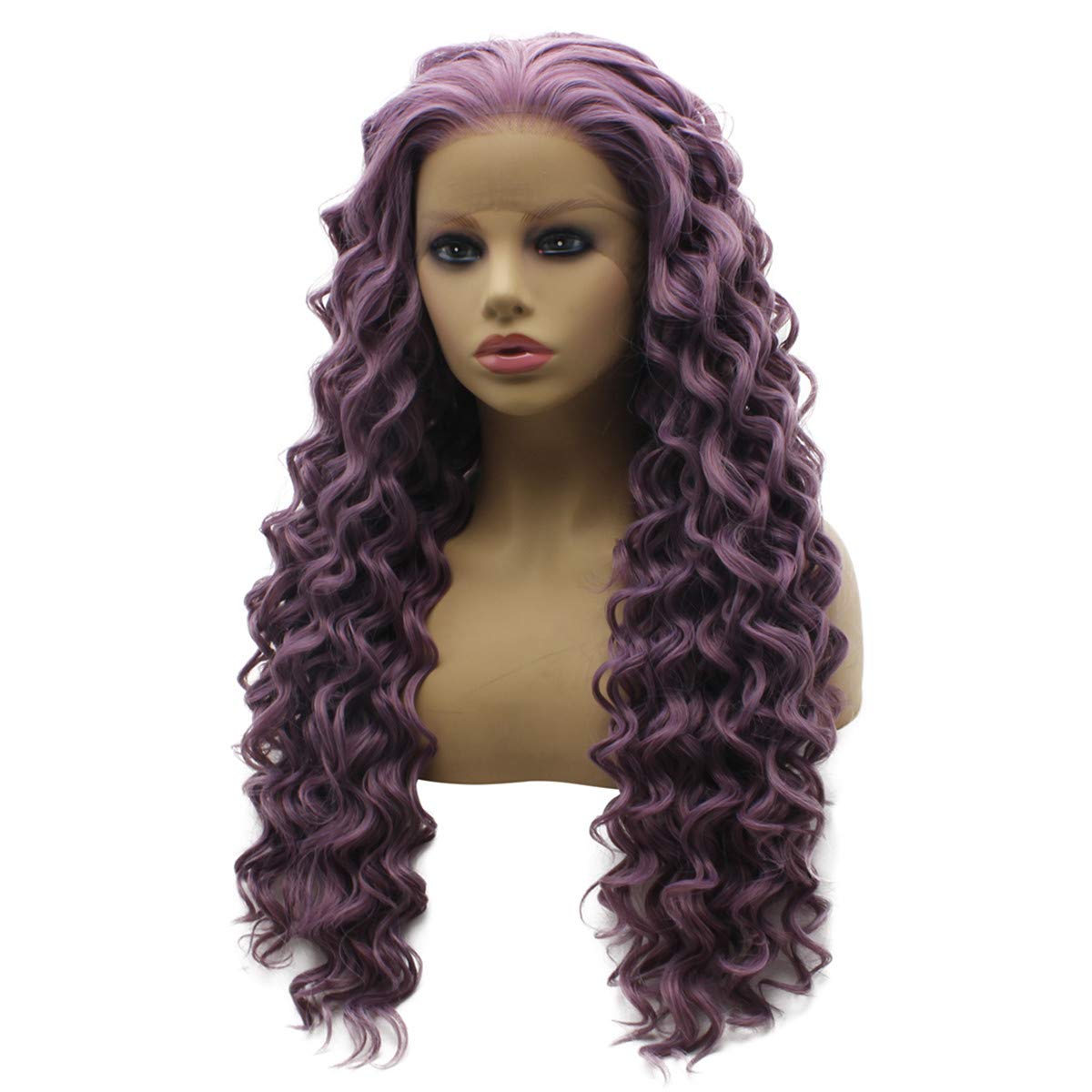 Iwona Long Curly Lavender Purple Natural Lace Front Wig Heat Resistant Fiber Hair
