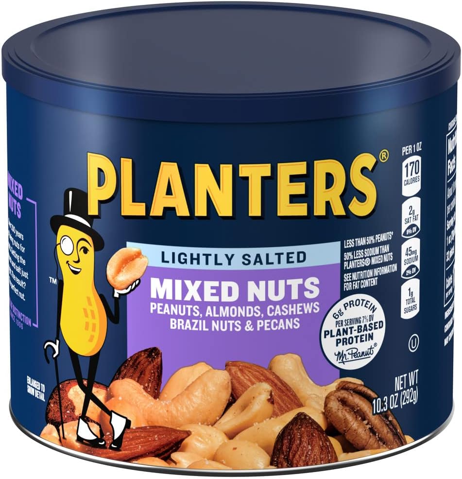 PLANTERS Cashews Roasted Lightly Salted Mix Nuts Snack - Plant-Based Protein Party Snacks, 10 Oz Canister