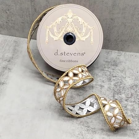 Amazon.com: Metallic Floral Ribbon - Silver/Gold - 1.5