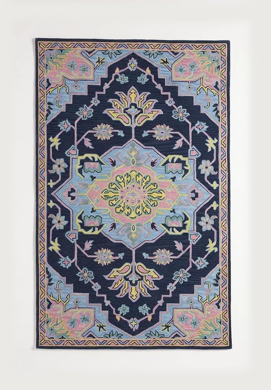 10x14 Ft Handmade Tufted Rug Pink Yellow Multi Traditional Pattern Big Size Area Rug
