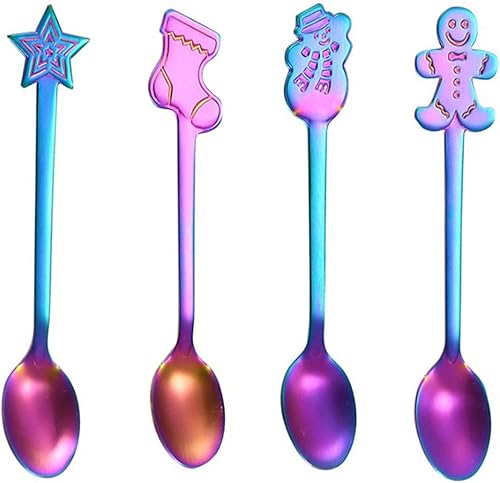 Miniatura 8 de Juego de 4 cucharas de café de acero inoxidable con temática navideña, cucharas de café, cucharas de postre de acero inoxidable