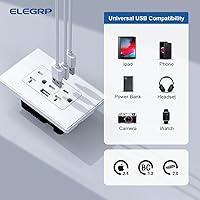 Vista 5 de ELEGRP Toma de pared USB, 3 puertos tipo C y tipo A duales, 20 amperios, receptáculo para iPhone, iPad, Samsung, Google, LG, HTC, dispositivos