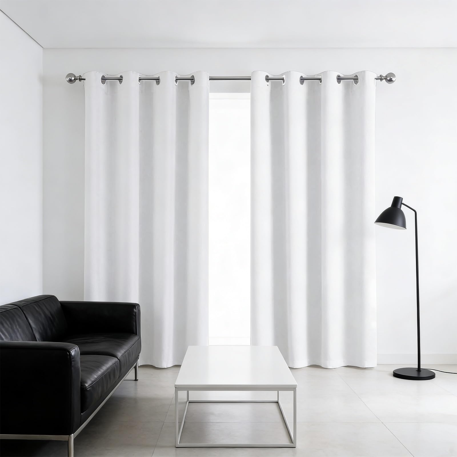 Rideau avec œillets 150x40 cm blanc doux isolant thermique et anti-froid pour la maison