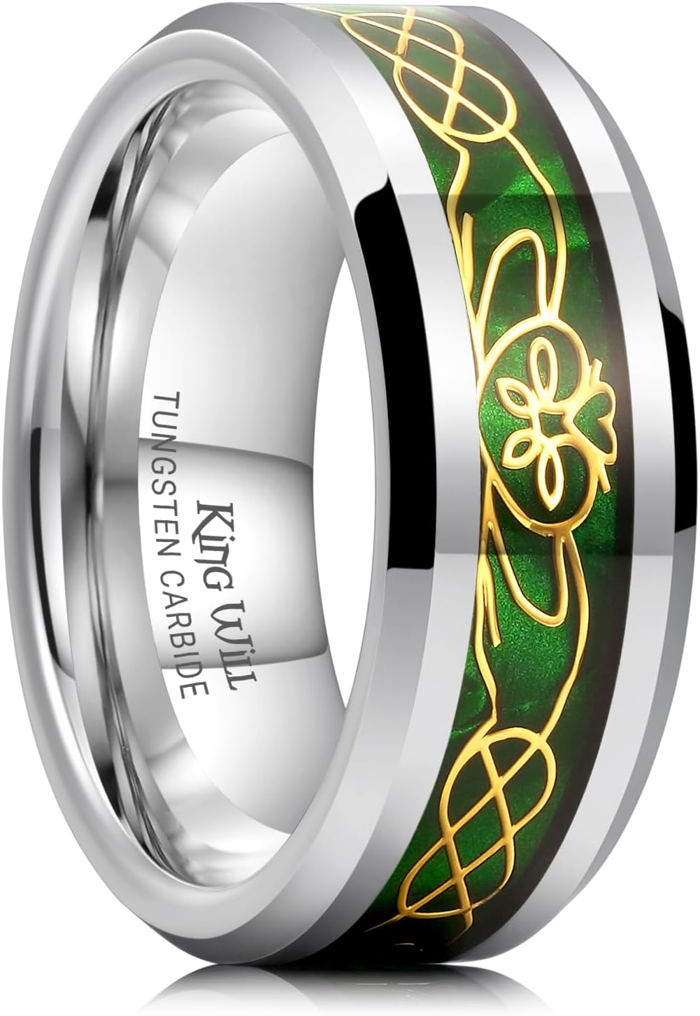 King Will Men's Celtic Claddagh Tungsten Rings, Opal/Carbon Fiber Inlay Wedding Band for Men Engagement Ring Comfort Fit