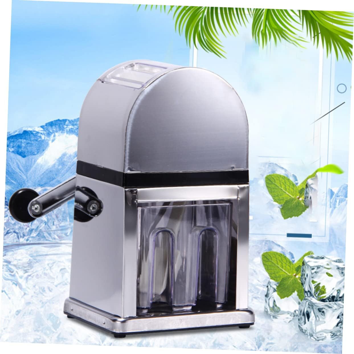 Mikinona Manual Ice Shaver Machine Mini Ice Crusher Hand Crank Stainless Steel Essential Kitchen Tool