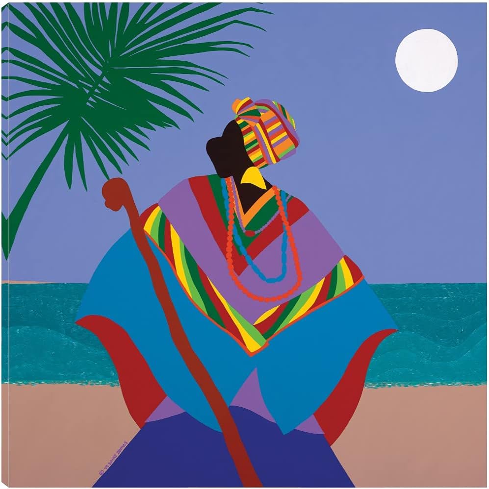 Fine Art Canvas Wall Decor Gullah Geechee Conjure Woman by Artist Synthia Saint James for Living Room, Bedroom, Bathroom, Kitchen, Office, Bar, Dining & Guest Room - Ready to Hang - 22 in x 22 in