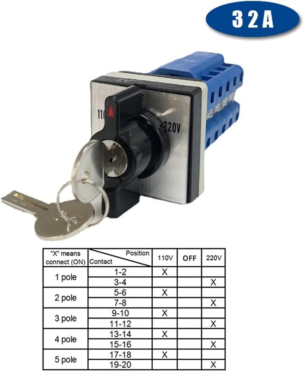 1pcs LW26-32F with Key Three Position Lockable Universal Transfer 32A 690V Dual Power Switching Motor Reverse Rotary Cam Switch(32A 5Poles)