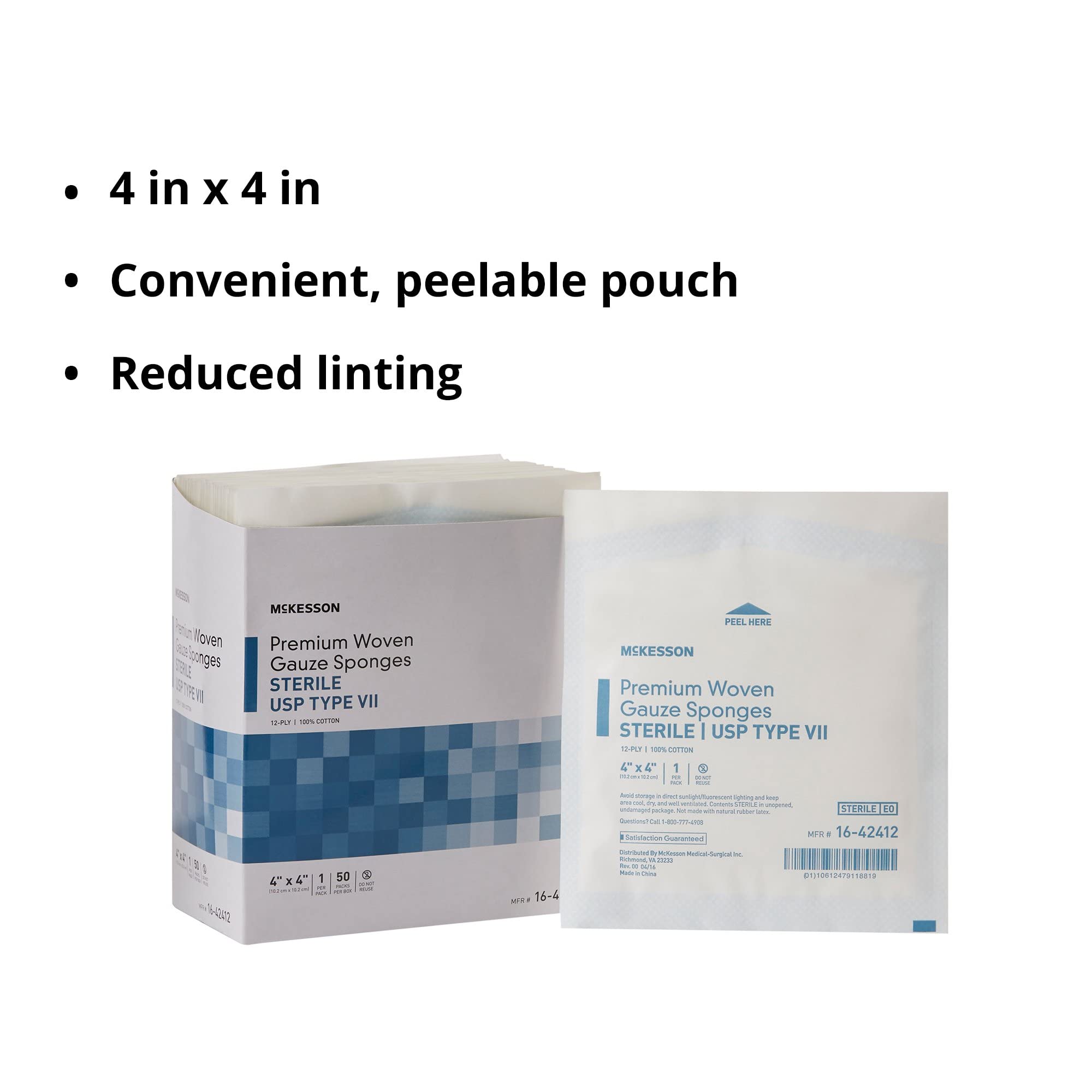 McKesson Premium Woven Gauze Sponges, Sterile, 12-Ply, 4 x 4 in, 1 per Pack — Amazon image 4
